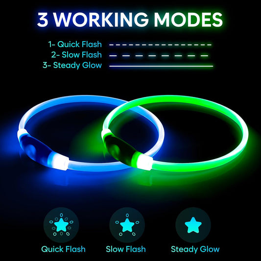 Light Up Dog Collar 2-Pack, USB Rechargeable for Small to Large Dogs