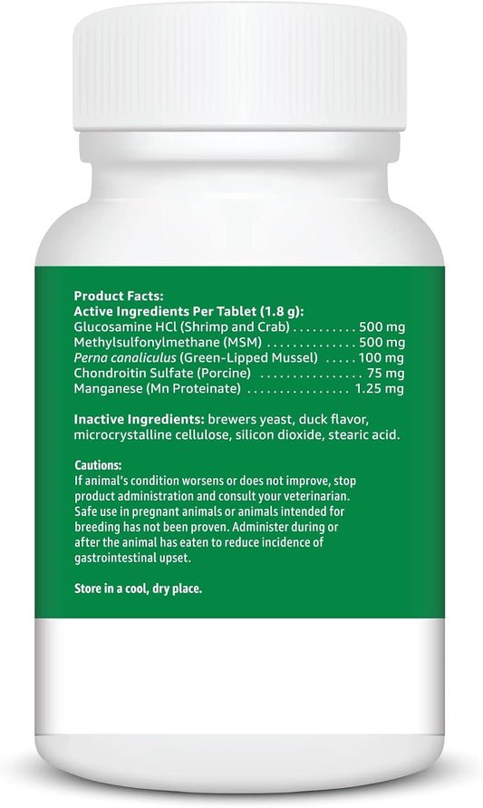 Dog Hip & Joint Daily Chewable Tablets, with Glucosamine, MSM, and Chondroitin, Duck Flavored, (Previously Solimo)