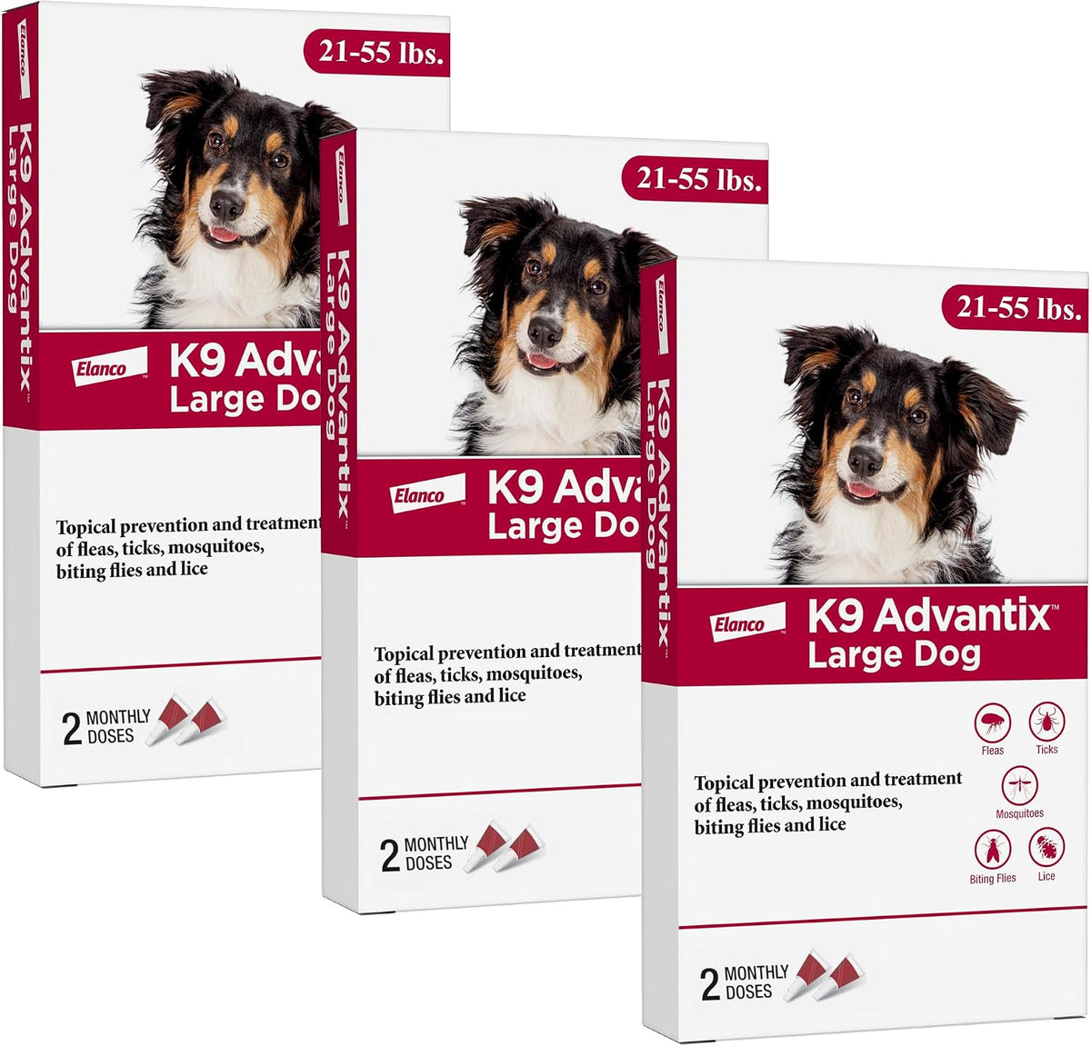 Flea, Tick & Mosquito Prevention for Dogs 21-55 lbs. | Flea Drops for Large Dogs | Apply Monthly | 2 Treatments
