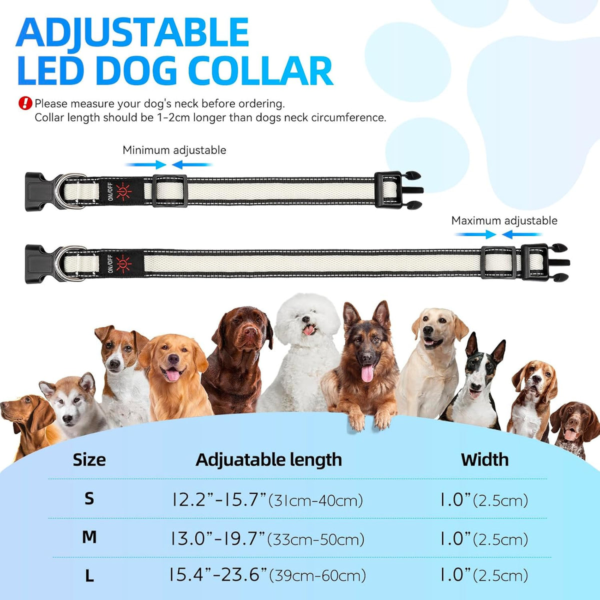 LED Dog Collar, Light Up Dog Collar USB Rechargeable, Green, L
