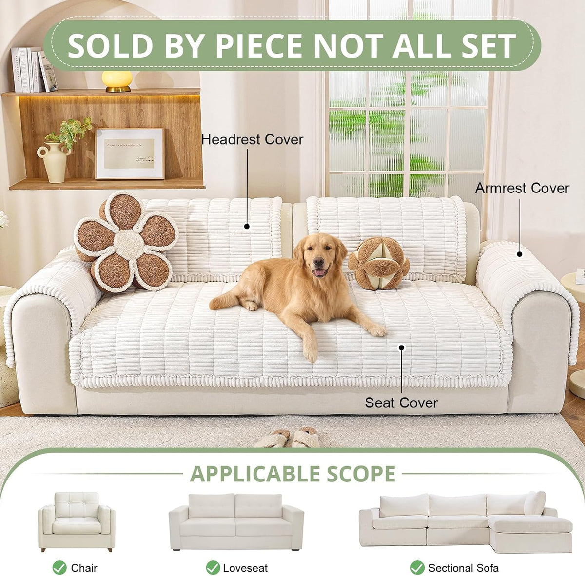 Couch Cover for Dogs, Washable Non Slip Sofa Cover for Pets | Soft Couch Covers for Sofa, Loveseat and Sectional, Furniture Protector Against Pet Hair & Dirt (27.6" x 59", Moss Green)