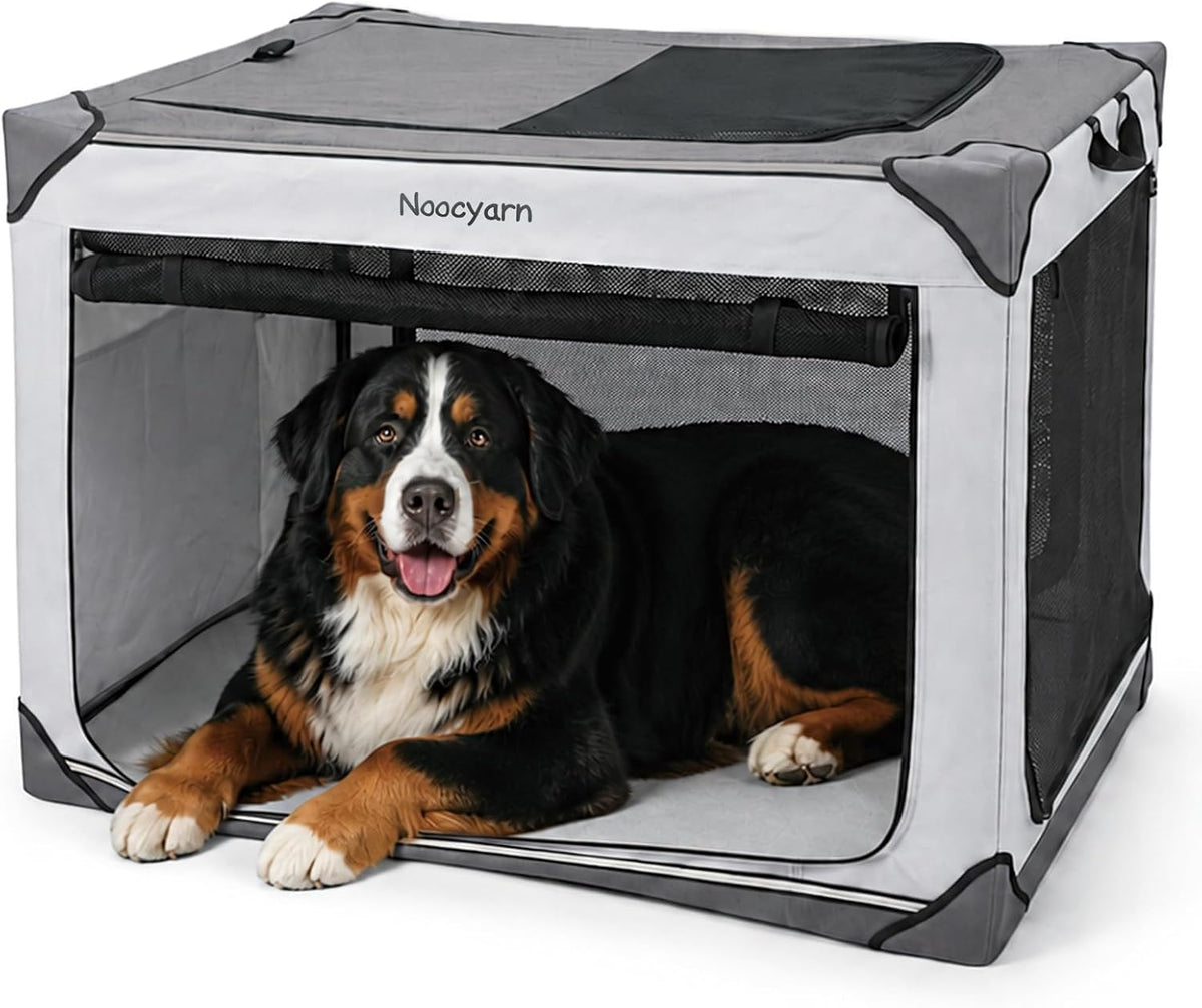 Collapsible Soft Dog Crate 36 Inch, Portable Travel Pet Crate for Large Dogs with 4-Door Mesh, Large Dog Kennel Indoor & Outdoor, Light Grey