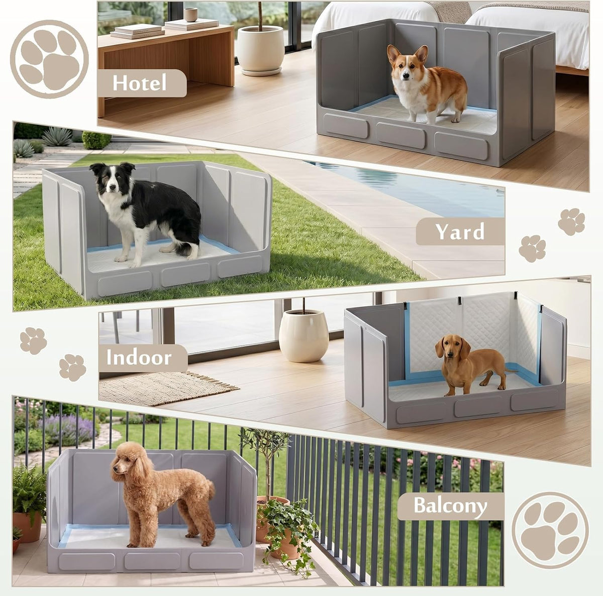 Dog Litter Box with High Walls, Foldable Pee Pad Holder, 33×22×16"