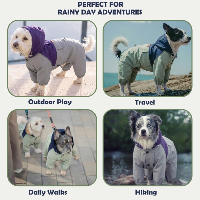 Dog Raincoat Full-Coverage - Waterproof Outdoor Rain Jacket for Small & Medium Dogs Purple Size XXS