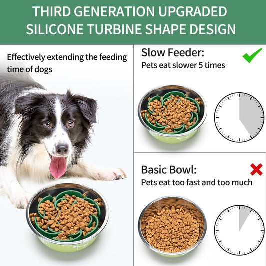 Slow Feeder Dog Bowls Insert,Third Generation upgradedSuper Firm Eating Bowl(Cuttable) for Large Breed and Medium Small Size Compatible with Regular Elevated Metal Glass Dog Bowl (Gray)