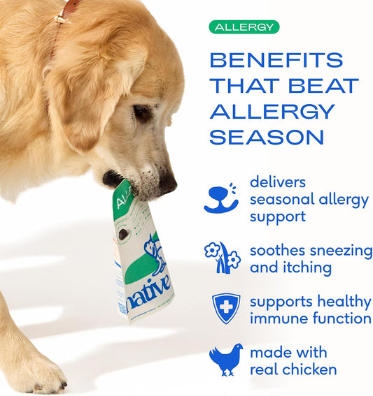 Dog Allergy Chews for Medium Breeds - Itchy Skin and Seasonal Itch Support - Colostrum, Probiotics, Spirulina - 30 Chews