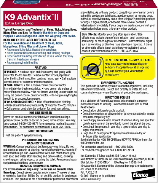 II XL Dog Vet-Recommended Flea, Tick & Mosquito Treatment & Prevention | Dogs Over 55 lbs. | 4-Mo Supply