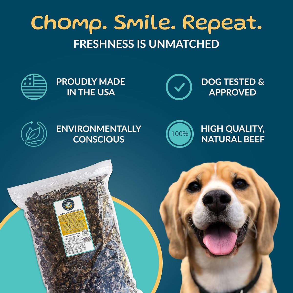 TREATOPIA Beef Lung Nuggies Dog Treats, 1 LB Bag, All-Natural