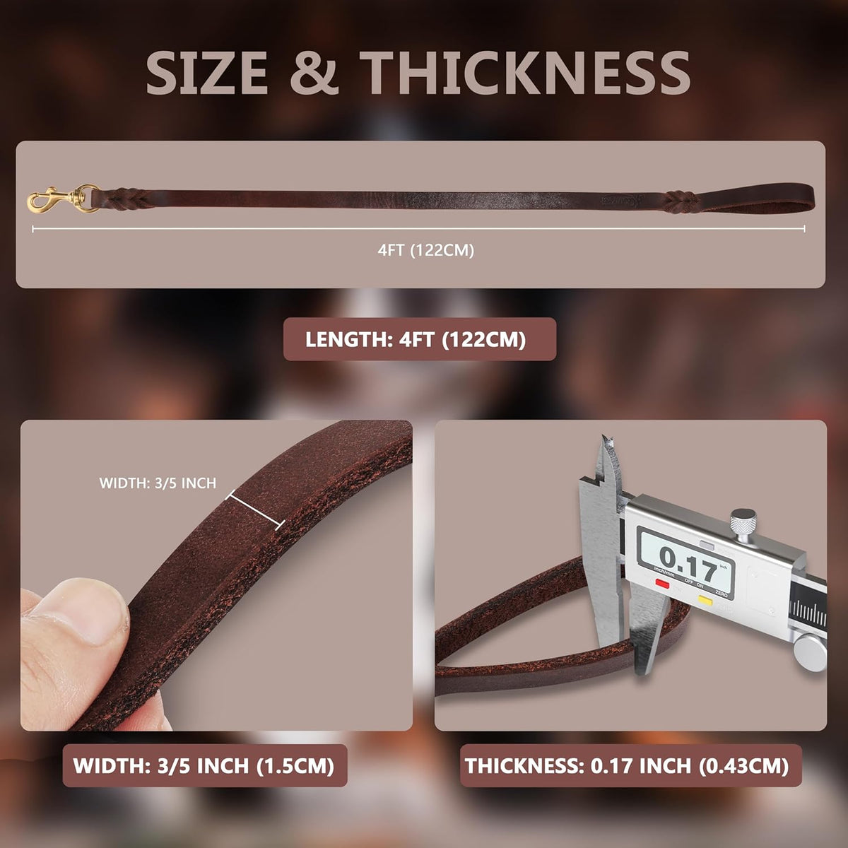 6ft Leather Dog Leash for Large Medium Dogs Heavy Duty Training Leash