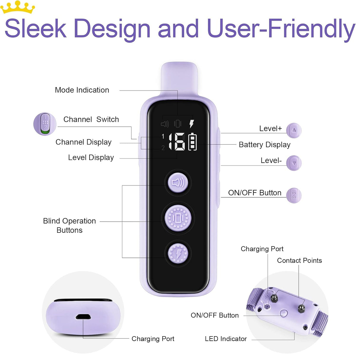 Shock Collar for Dogs - Waterproof Rechargeable Dog Electric Training Collar with Remote for Small Medium Large Dogs with Beep, Vibration, Safe Shock Modes (8-120 Lbs) (Grey)