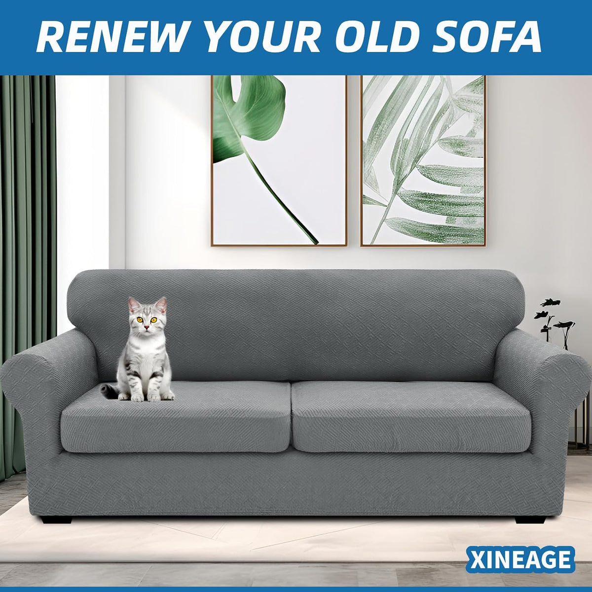 4-Piece Stretch Sofa Cover, Washable Couch Covers for Dog | 71"-91"(3 Cushions),Light Gray(Big Sale),Anti-pilling & Wear-Resistant,Pet Friendly, Washable.Ideal for Living room
