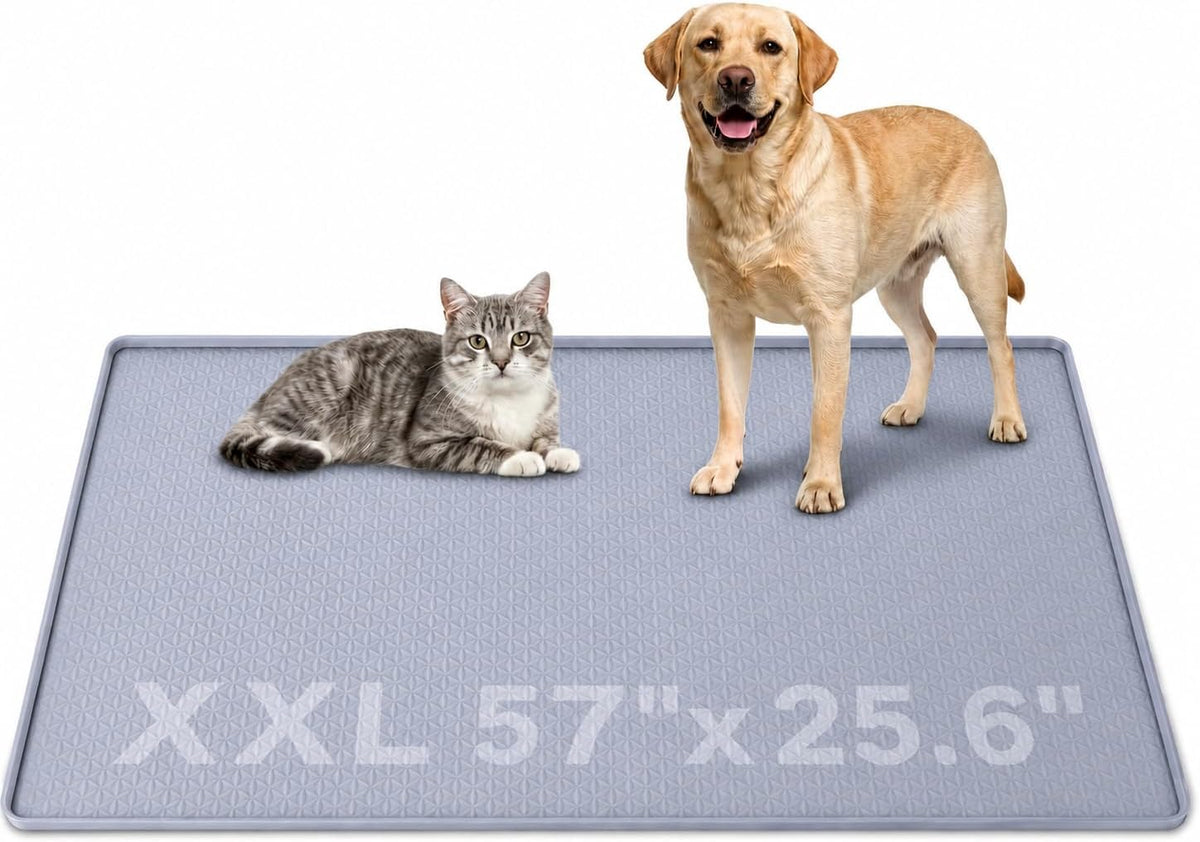 Dog Pee Pad Holder & Cat Litter Mat, L 34'' × 28'', Waterproof Floor Silicone Mat for Pets, Easy to Clean, Soft on Paws (Dark Grey)