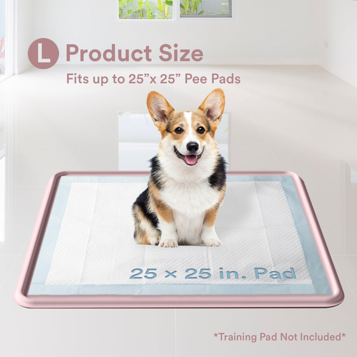 Pee Pad Tray Holder for Dogs - Fits Up to 22 x 22 in. Square Potty Training Pads No Spill Raised Lip High Edge Silicone Mat, Extra Thick and Non-Slip for Indoor Floor Protection (Small, Pink)