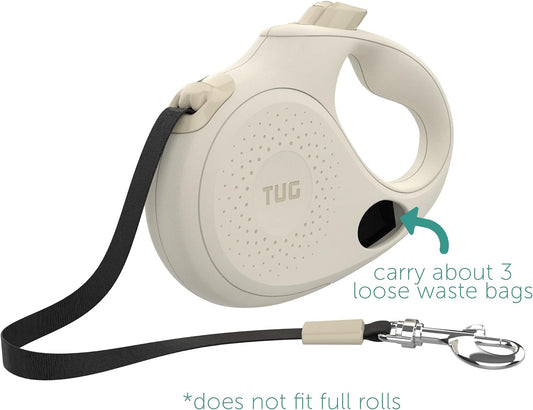 Oval 360° Tangle-Free Retractable Dog Leash with Integrated Waste Bag Dispenser (Small, Cream)