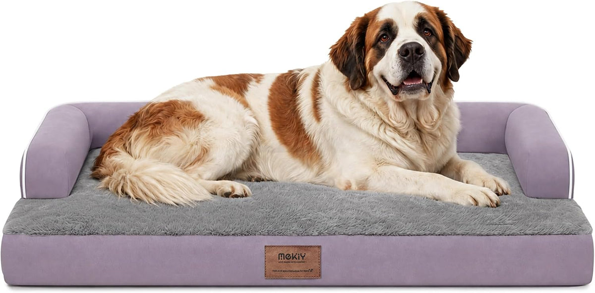 Orthopedic Washable Dog Bed with Bolster for Medium to Large Dogs | Pillow Support for Neck Relief, Egg Crate Foam, Waterproof Liner, Anti-Slip Bottom, Removable Bolster Cover, 36 x 27 Inch