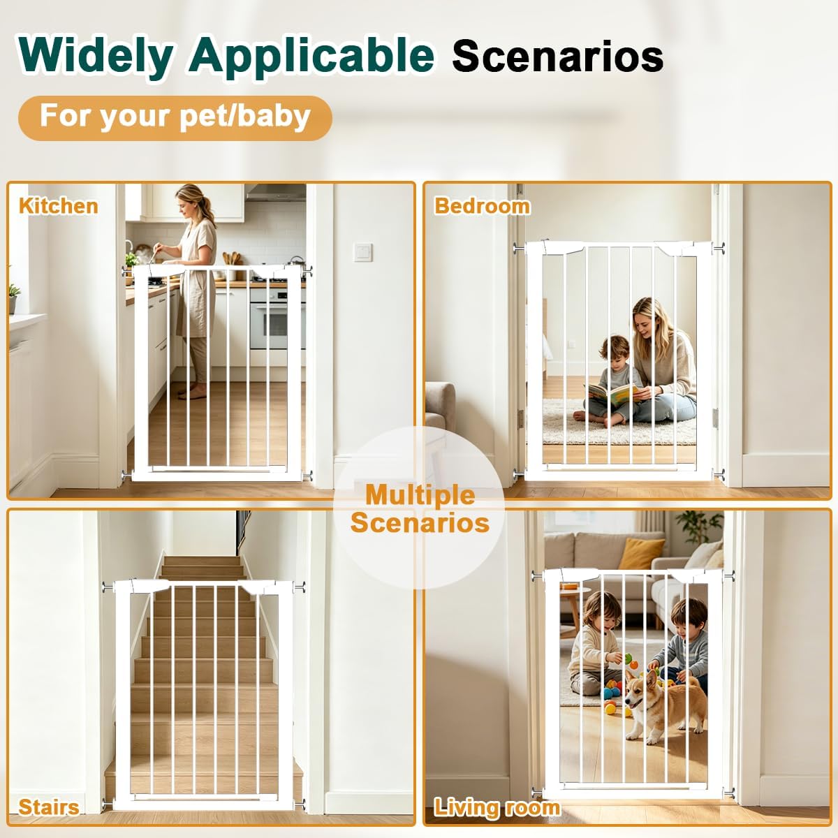 22.8"-25.5" Narrow Baby Gate for Doorways, Pressure Mounted Auto-Close Pet Gate for Small Walk Thru and Hallway, Tension Safety Child Gate No Drill, No Extensions, Black