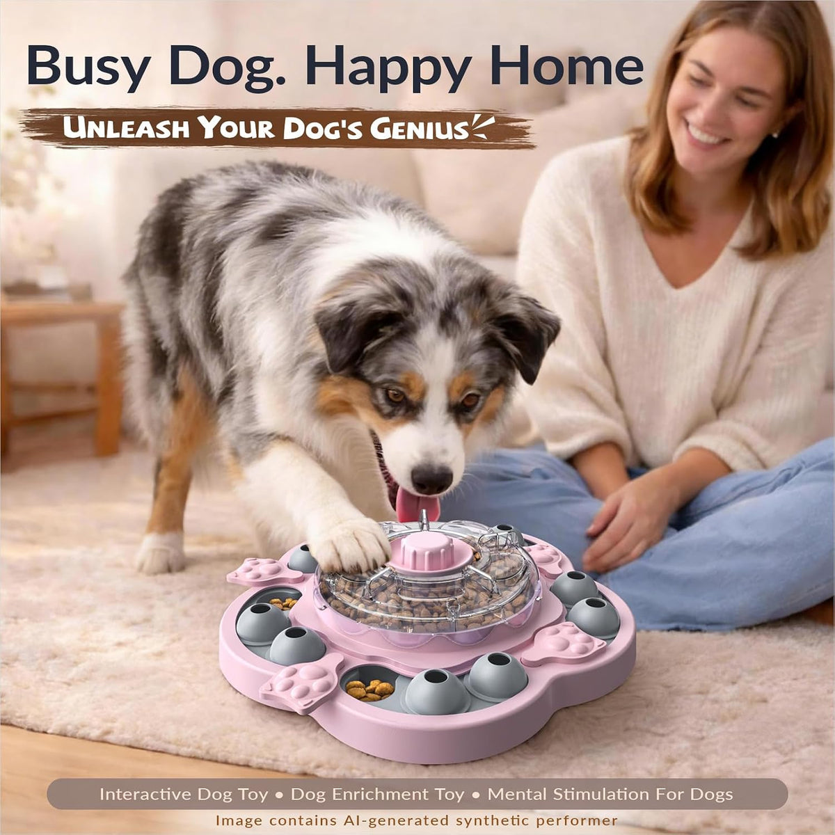 KADTC 3-Level Dog Puzzle Toy, Spin to Release Treat Dispenser & Slow Feeder