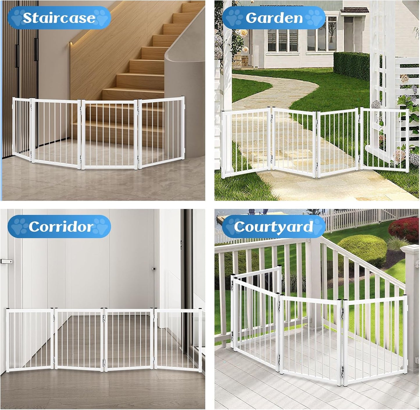 Freestanding Short Dog Gate, 16.5" Tall Small Pet Gate Easily Step Over, Metal Foldable Pet Gate, Up to 51" Wide Puppy Fence, Gate for Stairs and Doorways, Indoor, Outdoor Use, No Drill Pressure Mount