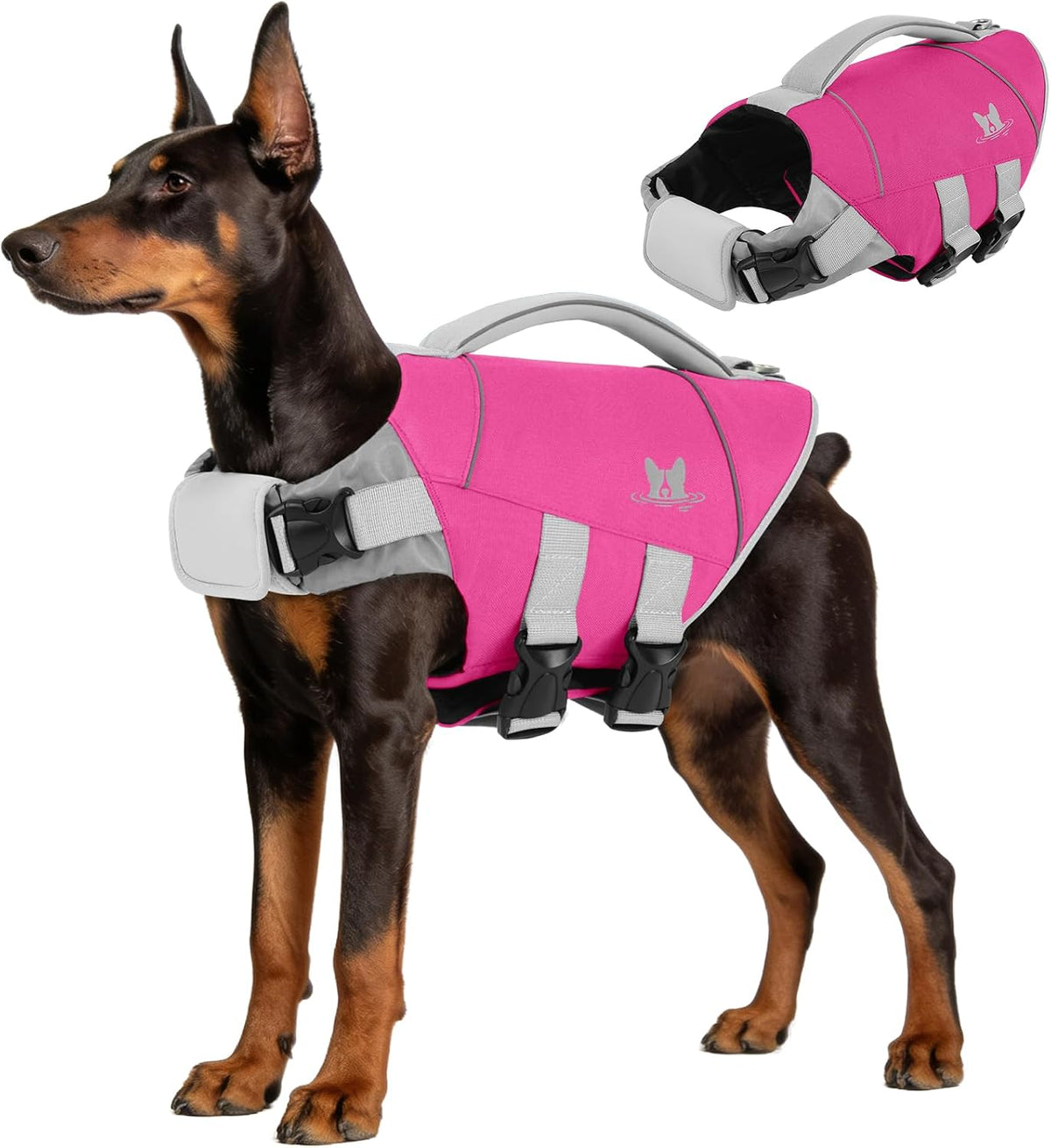 Medium Dog Life Jacket High Flotation, Ripstop Reflective Dog Life Vest for Swimming Boating, Safety Lifesaver with Rescue Handle & Buoyancy, Adjustable Swimming Vest for Medium Dogs,Rose,M