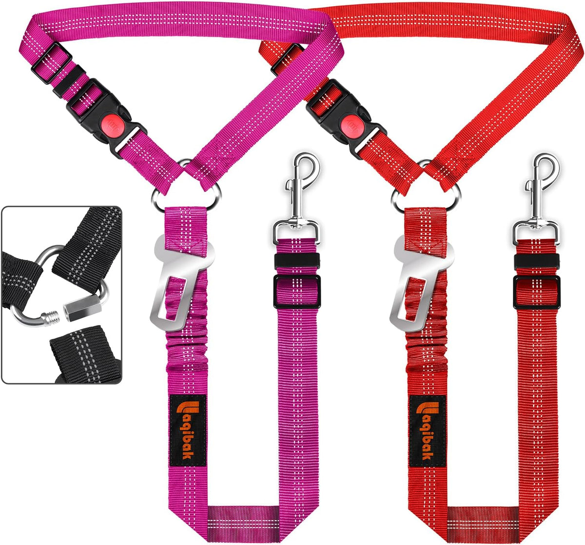 Removable Dog Seat Belt Harness for Car, 3 in 1 Pet Dog Car Seatbelt Leash, Retractable Restraint Secures to Vehicle Headrest & Adjustable Reflective Bungee Dog Seatbelt Tether, Blue and Black
