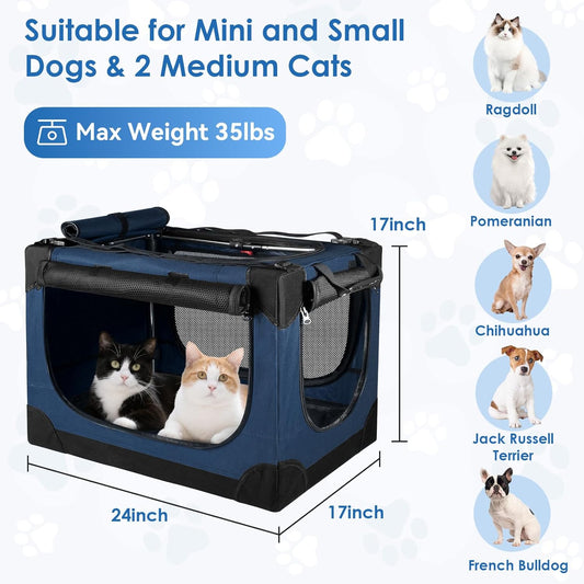 24 Inch Collapsible Soft Dog Crate for Small Dogs, Travel Dog Crate Bule