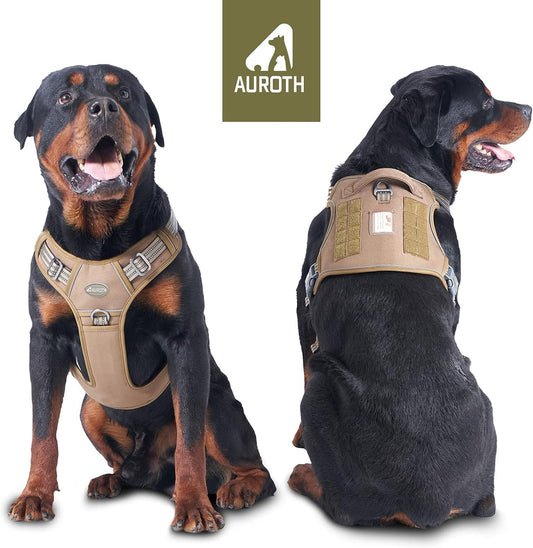 Auroth Tactical Dog Harness for Large Dogs No Pull Adjustable Pet Harness Reflective K9 Working Training Easy Control Pet Vest Military Service Dog Harnesses Army Yellow L | Easy Control with handle, Adjustable, Reflective, Military K9, for German