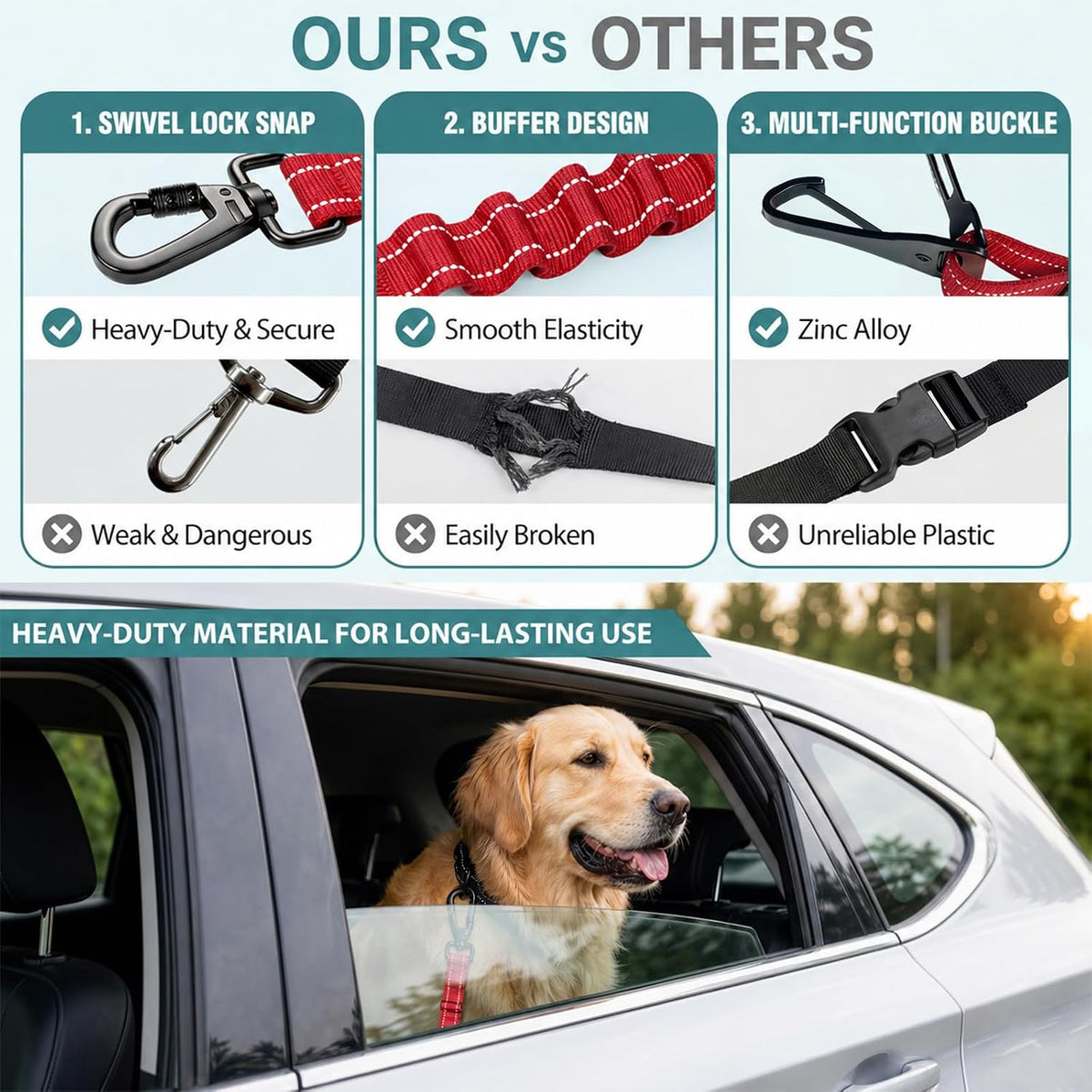 Dog Seat Belt for Car, 3-in-1 Adjustable Dog Seatbelt, Black