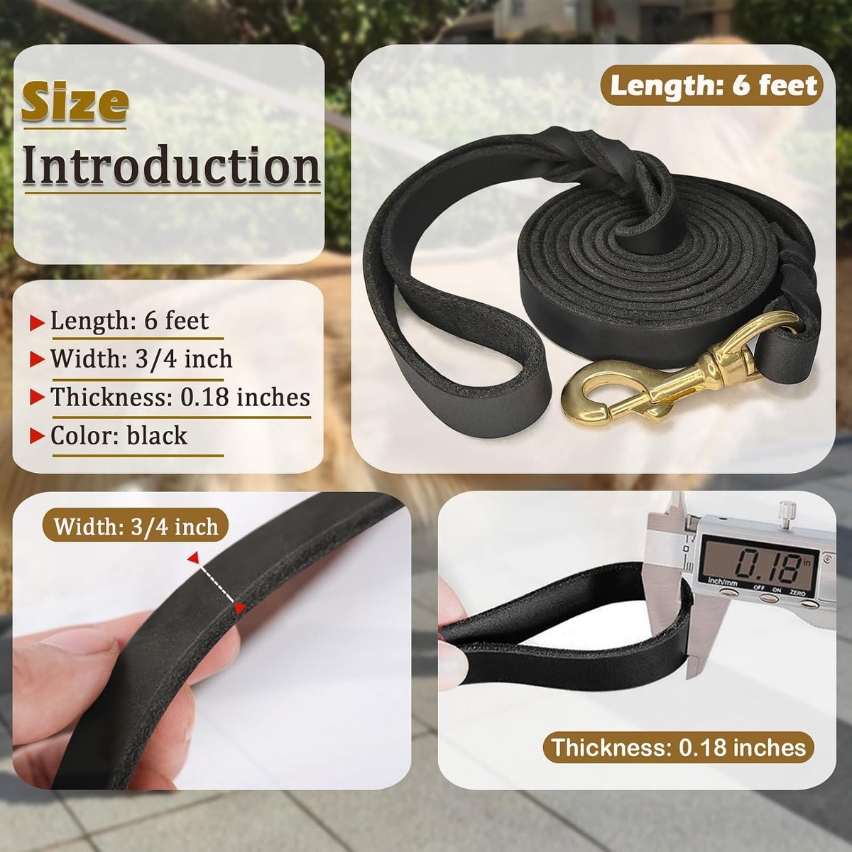 Leather Dog Leash 6ft x 3/4 inch, Heavy Duty, Soft and Strong for Large, Medium, Small Dogs - Premium Leather Leash for Dogs