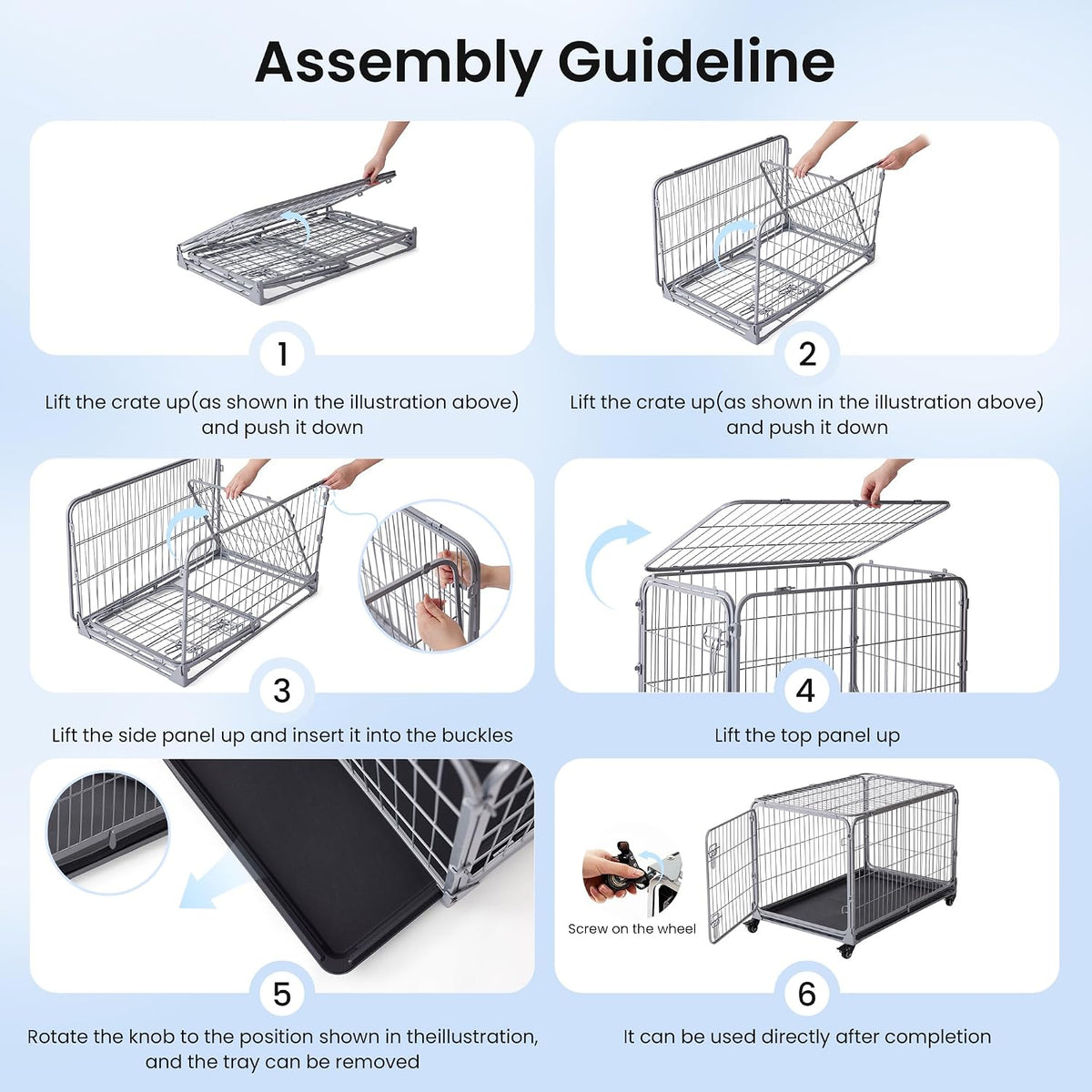 Collapsible Dog Crate for Medium Dogs - 36 inch Escape Proof Metal Dog Kennel with Double Door, Easy Assembly Foldable Dog Cage with Removable Tray, Indoor Outdoor Use, Silver Gray