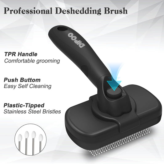 Self Cleaning Shedding Brush - Skin Friendly Grooming Tool for Dogs, Cats, and Puppies, Deshedding and Hair Removal for Long and Short Haired Pets, Black | Skin Friendly Grooming Deshedding Tool and Hair Removal for Long and Short Haired Pets