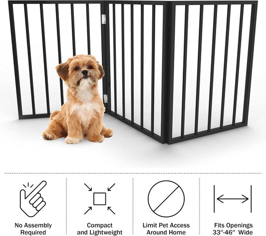 Pet Gate - 4-Panel Indoor Foldable Dog Fence for Stairs, Hallways or Doorways - 72x24-Inch Retractable Wood Freestanding Dog Gates (White)