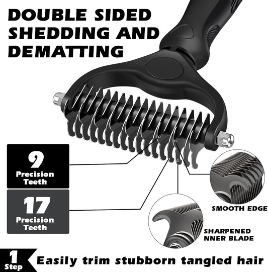 Augwind 7 in 1 Pet Grooming Kit - Dog&Cat Comb, Deshedding Brush, Nail Clipper with File, Bath Brush - Premium Pet Supplies (Blue)