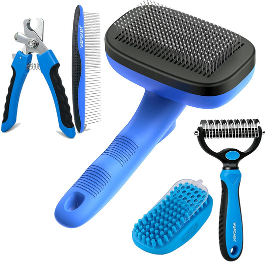 2 Pcs Self Cleaning Slicker Brush & Nail Clippers for Dog and Cats,Shedding Long and Short Haired Pets,Skin Friendly Deshedding Grooming Tool