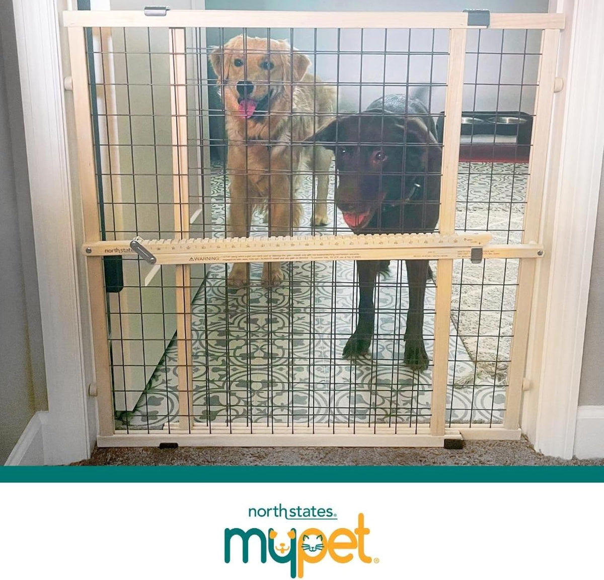 MYPET Wire Mesh Dog Gate: 29.5"-50" Wide, Pressure Mounted with No Tools; Expandable, Durable Pet Gates for Doors and Hallways, 31" Tall, Made with Sustainable Hardwood