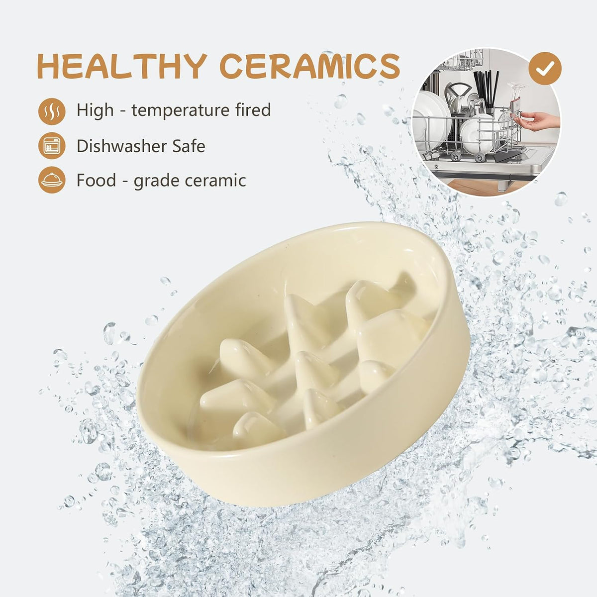 Havniva Ceramic Slow Feeder Dog Bowls, 1.6 Cups Dog Bowl Slow Feeding for Medium Breed, 8.2inch Puzzle Dog Food Bowl Slow Feeder Non-Slip Anti-Gulping and Anti-Choking Reduces Bloating