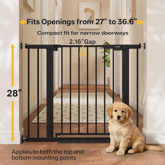 29.5–40.75" Baby Gate for Stairs, 30" Tall Dog Gates for Doorways & Hallways, Safety Gate for Kids & Pets, Pressure-Mounted Walk-Through with Dual Lock & 2-Way Swing, White