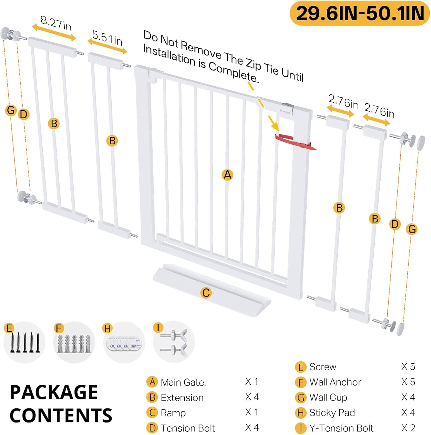29.5–40.75" Baby Gate for Stairs, 30" Tall Dog Gates for Doorways & Hallways, Safety Gate for Kids & Pets, Pressure-Mounted Walk-Through with Dual Lock & 2-Way Swing, White
