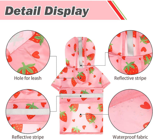 Dog Raincoat Hooded Slicker Poncho with Leash Hole, Raincoat for Small Medium Dogs, Waterproof Doggie Rain Jacket with Reflective Strip, Adjustable Lightweight Puppy Rainwear, Pink S