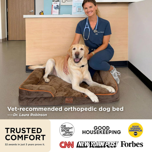 Orthopedic Dog Bed Medium with Removable Washable Cover, 28" Grey | Classic Dog Couch Sofa Waterproof, Cozy Bolster Sides, Nonslip Bottom, Comfy Pet Bed for Puppies, Cats, Senior Dogs, Dog Gift