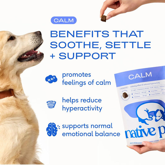 Calming Chews for Dogs - Promotes Calming Effect, Supports Emotional Balance & Reduces Hyperactivity - Hemp Seed, Melatonin for Dogs, L-Theanine & Casein - Air-Dried 30 Chews