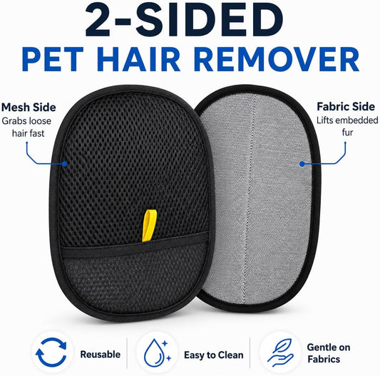 2 Pack Pet Hair Remover Mitts for Couch, Reusable Dog & Cat Hair Remover Gloves for Furniture, Clothes, Carpet, Bedding and Car Seats, Washable Lint Cleaner for Pet Fur