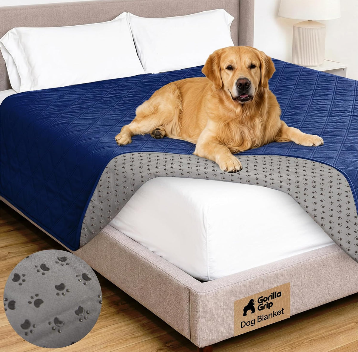 ® Waterproof Dog Blanket, Couch Cover for Dogs, 50x40 Gray Paw | Silicone Grip Backing, Washable, Leakproof, Protects Sofa, Sectional, Bed, Crate, Car and RV, Senior Pet Essential