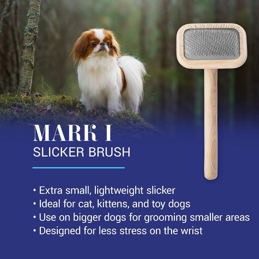 Mark I Slicker Brush for Dogs, 12mm Pins, Groom Like a Pro, Handcrafted Lightweight Beechwood Ergonomic Handle, Stainless Steel Pins, A5I X-Small. Made in Germany.