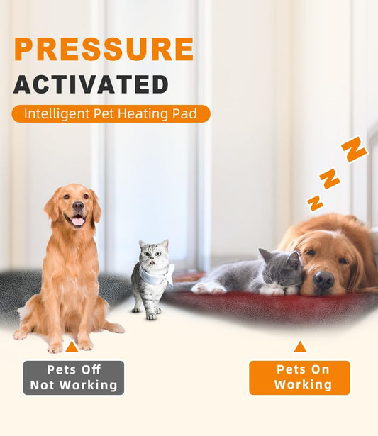 Dog Cat Heating Pad Pressure Activated 18 X 22 Pet Heat Pack Automatic Electric Heated Bed Mat for Indoor Warming Pad Chew Resistant Cord, Adjustable Temperature Waterproof Washable