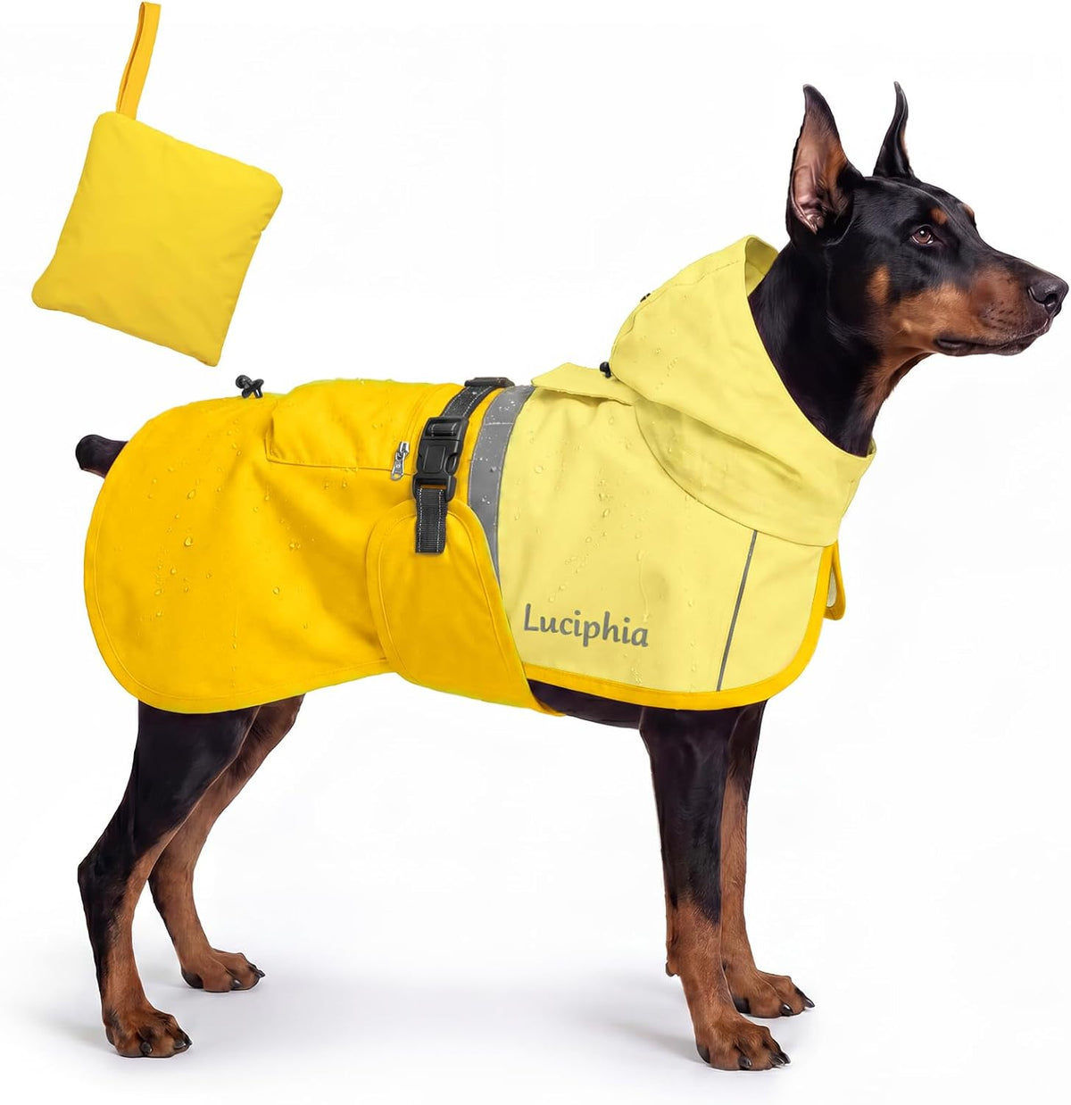 Dog Raincoat, Adjustable Hooded Reflective Jacket with Pocket