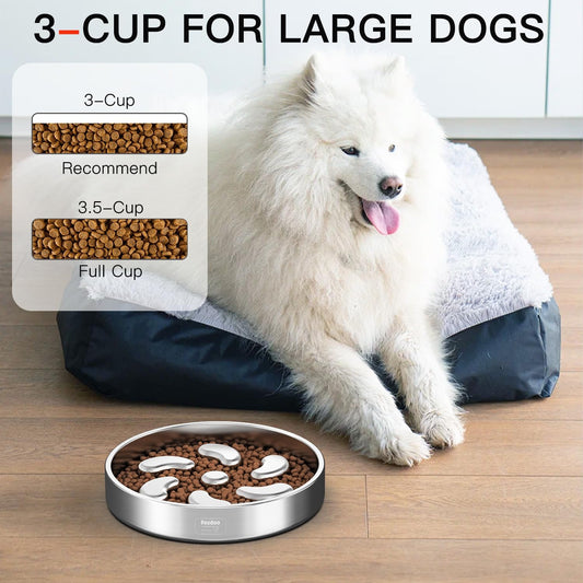Slow Feeder Dog Bowl-1Cup for Small Puppy, Double-Layer 304 Stainless Steel Puzzle Bowl, Anti-Choking for Fast Eaters, Heavy-Duty Non-Slip Base, Dishwasher Safe