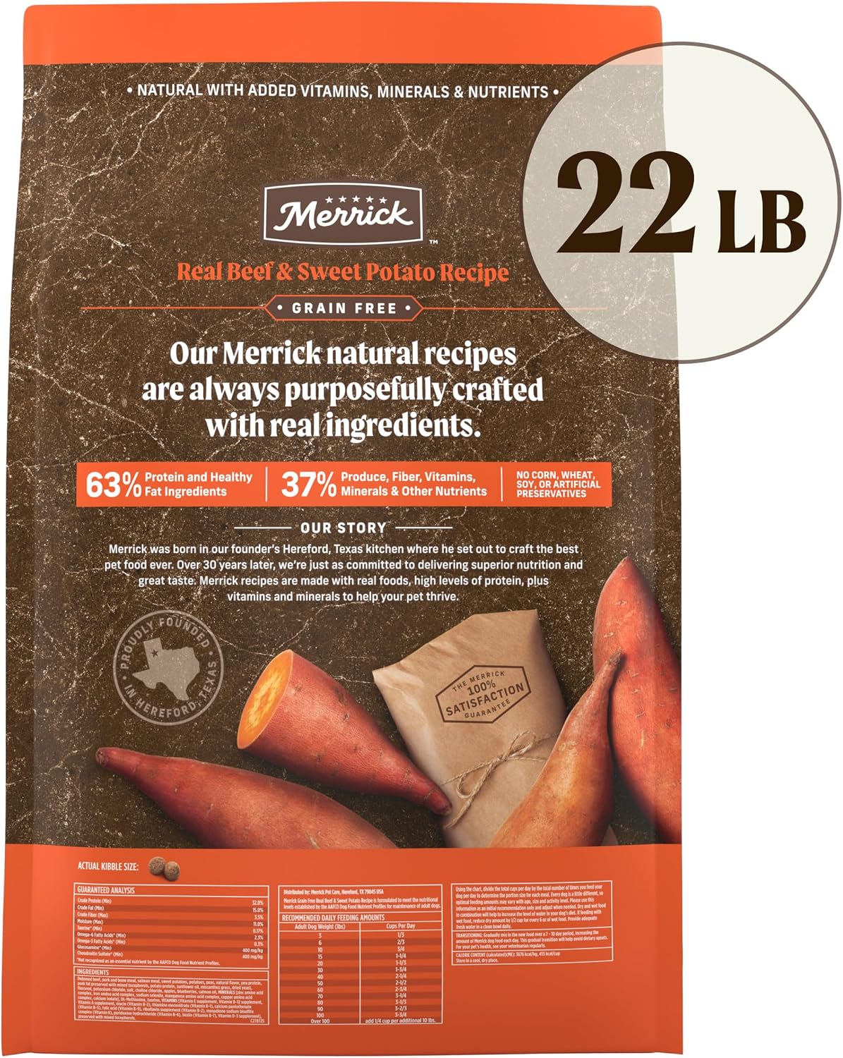 Grain Free Natural Beef Sweet Potoato Dry Adult Dog Food 4lb Bag