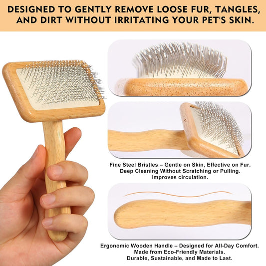 Slicker Brush for Dogs & Cats, Dog & Cat Brush for Shedding & Grooming | Deshedding Tool, Loose Fur Removal, Undercoat Removal, Gentle Coated Tips, Air-Cushion Pad, Long & Short Hair Pet, Detangling