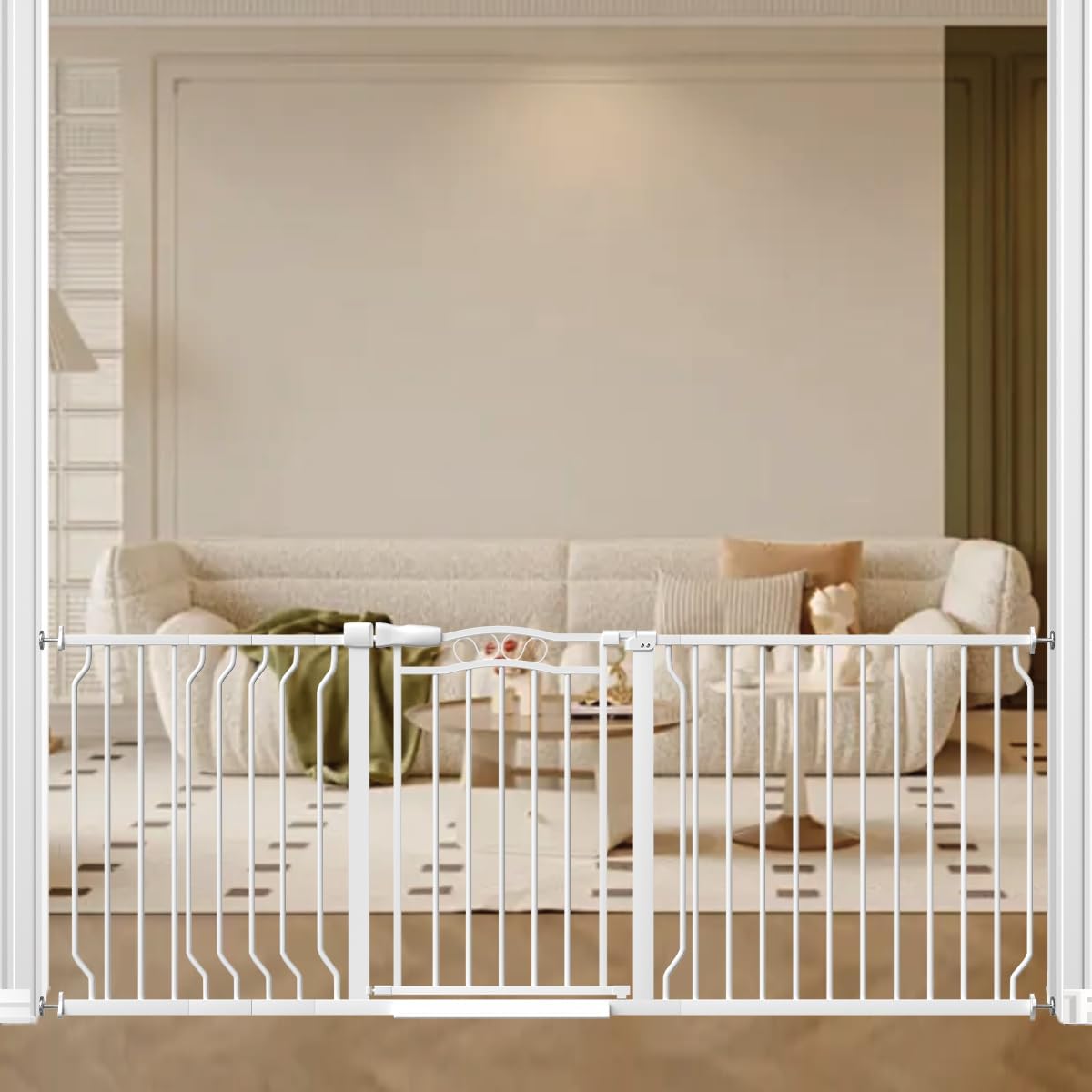 62.5"-71.6" Extra Wide Baby Gate & Dog Gate,Pressure Mounted No Drilling Pet Gate for Doorways & Large Openings, with Walk-Through, Auto-Close & Dual-Direction Swing, Black