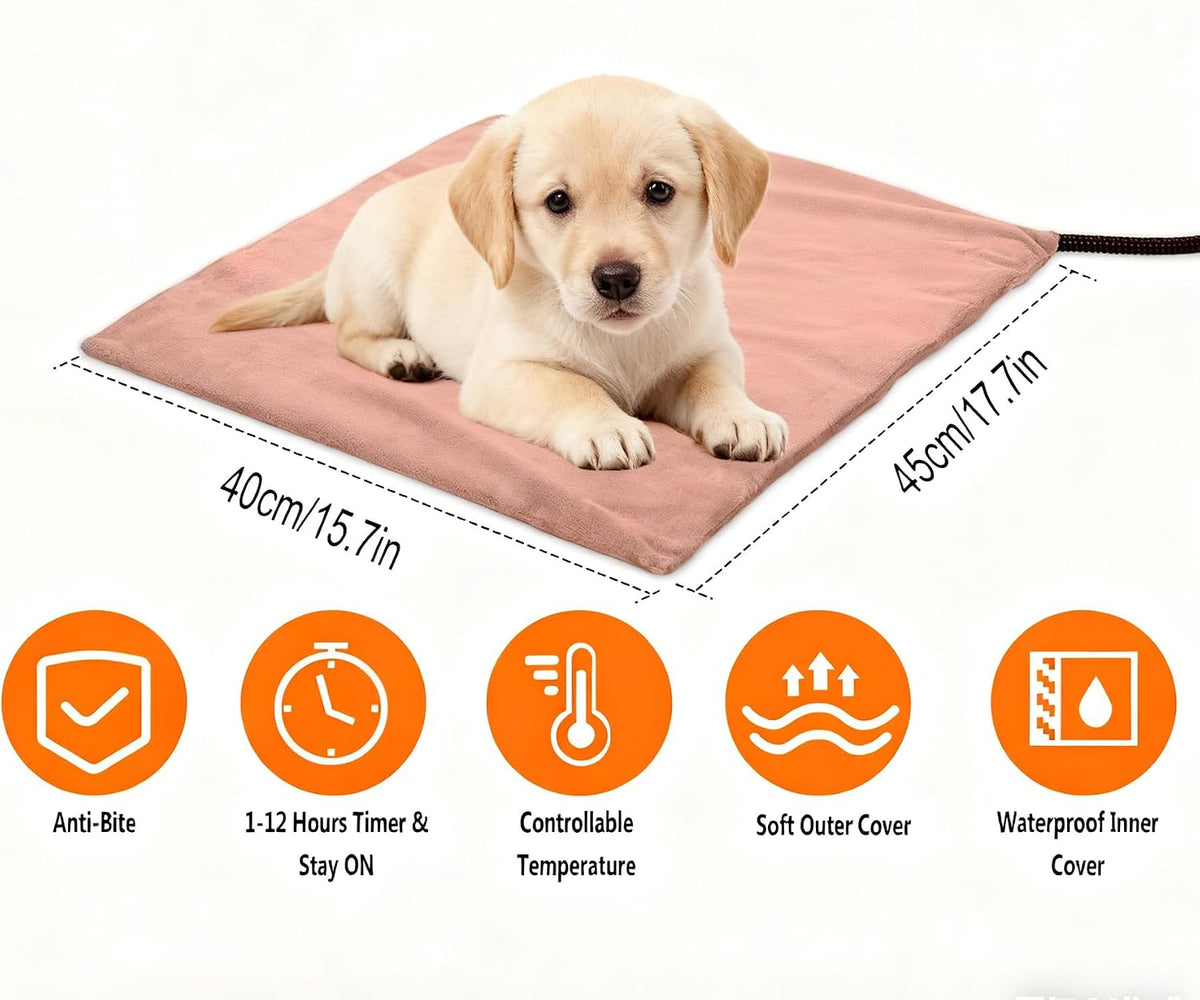 Pet Heating Pad for Puppy Cat Dog-6 Adjustable Temperature & 5 Timer-27.5x15.7in Waterproof Cat Dog Heating Pad with Chew-Resistant Cord-Heated Pad for Indoor Pets,Older,Pain Relief(Brown)